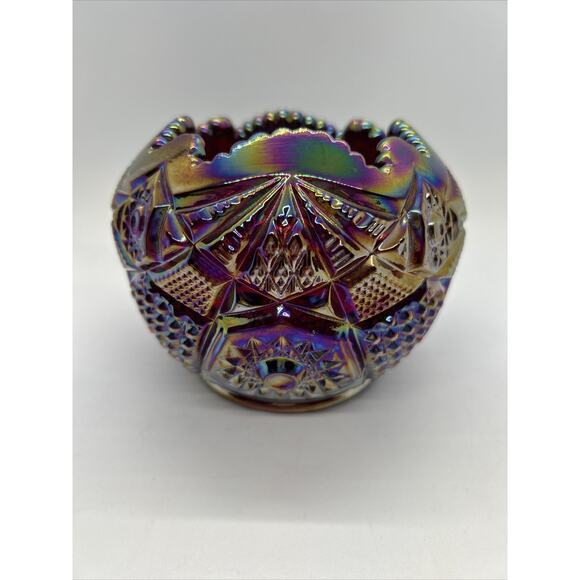 Indiana Glass Other - Vintage Ruby Red Carnival Glass Iridescent Rose Bowl Sunset Heirloom Indiana